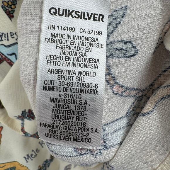 QuikSilver Waterman Collection Mele Kalikimaka Button Down Shirt Mens L Cream - Picture 6 of 10